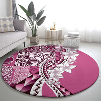 Aloha Vintage Plumeria Hawaiian Tapa Pattern Round Carpet Pink Hawaiian Tapa Pattern - Polynesian Pride