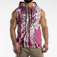 Aloha Vintage Plumeria Hawaiian Tapa Pattern Sleeveless Zip Hoodie Pink Hawaiian Tapa Pattern LT9