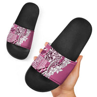 Aloha Vintage Plumeria Hawaiian Tapa Pattern Slide Sandals Pink Hawaiian Tapa Pattern LT9 - Polynesian Pride