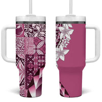 Aloha Vintage Plumeria Hawaiian Tapa Pattern Tumbler With Handle Pink Hawaiian Tapa Pattern - Polynesian Pride