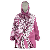 Aloha Vintage Plumeria Hawaiian Tapa Pattern Wearable Blanket Hoodie Pink Hawaiian Tapa Pattern - Polynesian Pride