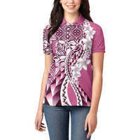 Aloha Vintage Plumeria Hawaiian Tapa Pattern Women Polo Shirt Pink Hawaiian Tapa Pattern - Polynesian Pride
