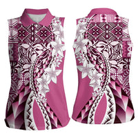 Aloha Vintage Plumeria Hawaiian Tapa Pattern Women Sleeveless Polo Shirt Pink Hawaiian Tapa Pattern - Polynesian Pride