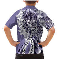Aloha Vintage Plumeria Hawaiian Tapa Pattern Family Matching Mermaid Dress and Hawaiian Shirt Purple Hawaiian Tapa Pattern - Polynesian Pride
