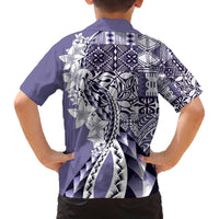 Aloha Vintage Plumeria Hawaiian Tapa Pattern Family Matching Off The Shoulder Long Sleeve Dress and Hawaiian Shirt Purple Hawaiian Tapa Pattern - Polynesian Pride
