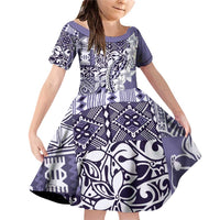 Aloha Vintage Plumeria Hawaiian Tapa Pattern Family Matching Off Shoulder Short Dress and Hawaiian Shirt Purple Hawaiian Tapa Pattern - Polynesian Pride