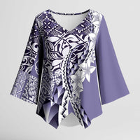 Aloha Vintage Plumeria Hawaiian Tapa Pattern Kimono Sleeve Blouse Purple Hawaiian Tapa Pattern - Polynesian Pride
