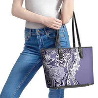 Aloha Vintage Plumeria Hawaiian Tapa Pattern Leather Tote Bag Purple Hawaiian Tapa Pattern - Polynesian Pride
