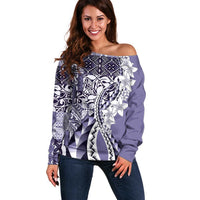 Aloha Vintage Plumeria Hawaiian Tapa Pattern Off Shoulder Sweater Purple Hawaiian Tapa Pattern - Polynesian Pride