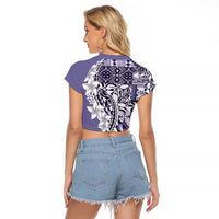 Aloha Vintage Plumeria Hawaiian Tapa Pattern Raglan Cropped T Shirt Purple Hawaiian Tapa Pattern - Polynesian Pride
