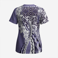 Aloha Vintage Plumeria Hawaiian Tapa Pattern Scrub Top Purple Hawaiian Tapa Pattern LT9 - Polynesian Pride
