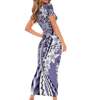 Aloha Vintage Plumeria Hawaiian Tapa Pattern Short Sleeve Bodycon Dress Purple Hawaiian Tapa Pattern - Polynesian Pride