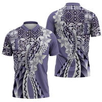 Aloha Vintage Plumeria Hawaiian Tapa Pattern Zipper Polo Shirt Purple Hawaiian Tapa Pattern - Polynesian Pride