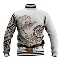 Polynesian Manta Ray Baseball Jacket Beige Floral Turtle Tattoo - Polynesian Pride