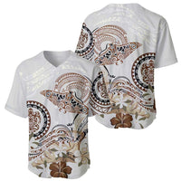 Polynesian Manta Ray Baseball Jersey Beige Floral Turtle Tattoo - Polynesian Pride