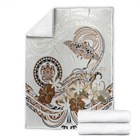 Polynesian Manta Ray Blanket Beige Floral Turtle Tattoo - Polynesian Pride