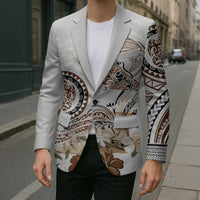 Polynesian Manta Ray Blazer Beige Floral Turtle Tattoo - Polynesian Pride