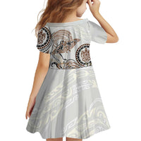 Polynesian Manta Ray Family Matching Short Sleeve Bodycon Dress and Hawaiian Shirt Beige Floral Turtle Tattoo - Polynesian Pride
