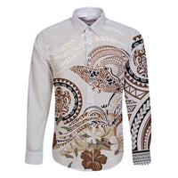 Polynesian Manta Ray Family Matching Summer Maxi Dress and Hawaiian Shirt Beige Floral Turtle Tattoo - Polynesian Pride