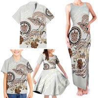 Polynesian Manta Ray Family Matching Tank Maxi Dress and Hawaiian Shirt Beige Floral Turtle Tattoo - Polynesian Pride