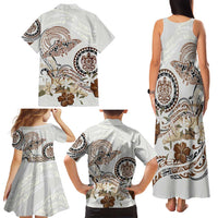 Polynesian Manta Ray Family Matching Tank Maxi Dress and Hawaiian Shirt Beige Floral Turtle Tattoo - Polynesian Pride