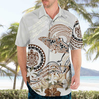Polynesian Manta Ray Hawaiian Shirt Beige Floral Turtle Tattoo - Polynesian Pride