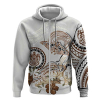 Polynesian Manta Ray Hoodie Beige Floral Turtle Tattoo - Polynesian Pride