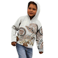Polynesian Manta Ray Kid Hoodie Beige Floral Turtle Tattoo - Polynesian Pride