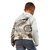 Polynesian Manta Ray Kid Hoodie Beige Floral Turtle Tattoo - Polynesian Pride