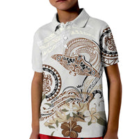 Polynesian Manta Ray Kid Polo Shirt Beige Floral Turtle Tattoo - Polynesian Pride