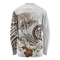 Polynesian Manta Ray Long Sleeve Shirt Beige Floral Turtle Tattoo - Polynesian Pride