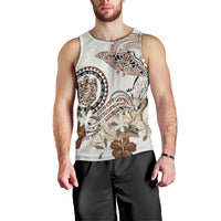 Polynesian Manta Ray Men Tank Top Beige Floral Turtle Tattoo - Polynesian Pride