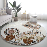Polynesian Manta Ray Round Carpet Beige Floral Turtle Tattoo - Polynesian Pride