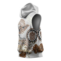 Polynesian Manta Ray Sleeveless Hoodie Beige Floral Turtle Tattoo - Polynesian Pride