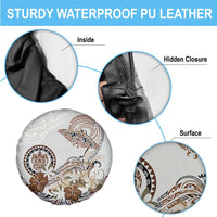 Polynesian Manta Ray Spare Tire Cover Beige Floral Turtle Tattoo - Polynesian Pride