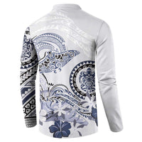 Polynesian Manta Ray Button Sweatshirt Blue Floral Turtle Tattoo - Polynesian Pride