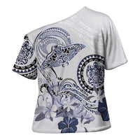 Polynesian Manta Ray Cross Shoulder Shirt Blue Floral Turtle Tattoo - Polynesian Pride