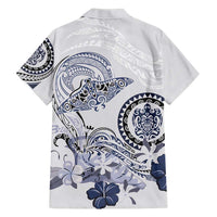 Polynesian Manta Ray Family Matching Short Sleeve Bodycon Dress and Hawaiian Shirt Blue Floral Turtle Tattoo - Polynesian Pride