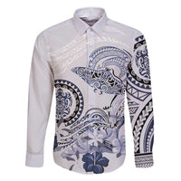 Polynesian Manta Ray Family Matching Short Sleeve Bodycon Dress and Hawaiian Shirt Blue Floral Turtle Tattoo - Polynesian Pride