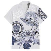 Polynesian Manta Ray Family Matching Tank Maxi Dress and Hawaiian Shirt Blue Floral Turtle Tattoo - Polynesian Pride