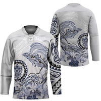 Polynesian Manta Ray Hockey Jersey Blue Floral Turtle Tattoo - Polynesian Pride