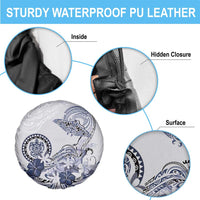 Polynesian Manta Ray Spare Tire Cover Blue Floral Turtle Tattoo - Polynesian Pride