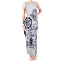 Polynesian Manta Ray Tank Maxi Dress Blue Floral Turtle Tattoo - Polynesian Pride
