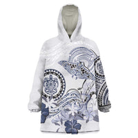 Polynesian Manta Ray Wearable Blanket Hoodie Blue Floral Turtle Tattoo - Polynesian Pride