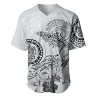 Polynesian Manta Ray Baseball Jersey Gray Floral Turtle Tattoo - Polynesian Pride