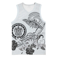 Polynesian Manta Ray Basketball Jersey Gray Floral Turtle Tattoo - Polynesian Pride
