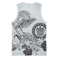 Polynesian Manta Ray Basketball Jersey Gray Floral Turtle Tattoo - Polynesian Pride