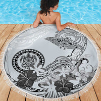 Polynesian Manta Ray Beach Blanket Gray Floral Turtle Tattoo - Polynesian Pride