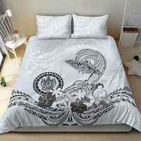 Polynesian Manta Ray Bedding Set Gray Floral Turtle Tattoo - Polynesian Pride