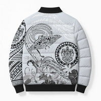 Polynesian Manta Ray Bomber Puffer Jacket Gray Floral Turtle Tattoo - Polynesian Pride